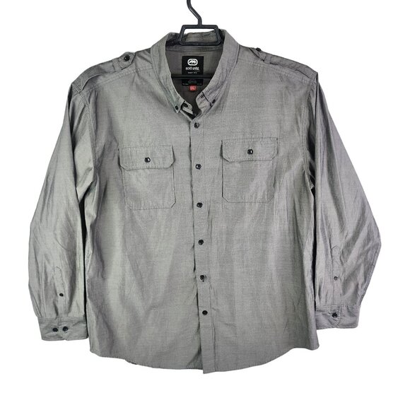Mens Gray Ecko Unltd Shirt Long Sleeve Button Up Double Front Pockets Size 2XL - Picture 1 of 11